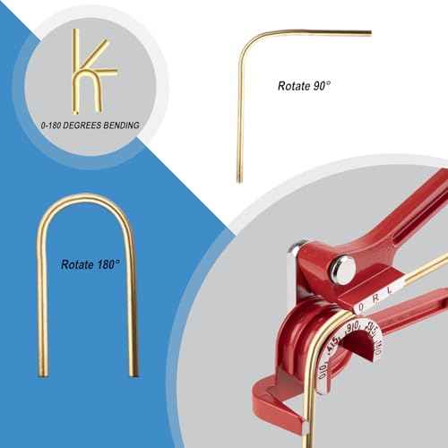 3 In 1 Tubing Bender, 0-180 Degrees Tube Bender Manual Pipe Bender Tool for 1/4 5/16 3/8 Inch Copper Aluminum Brass and Thin Steel Pipes(Red)