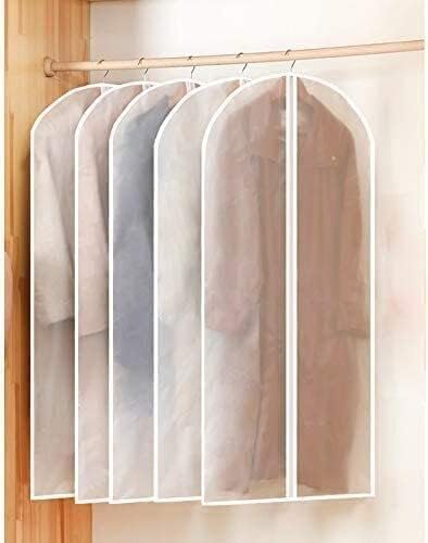Garment Bags Dust Cover Storage Clear Dust Jacket,Five-Fiece Plastic Dust Suit Bag,White Zipper Breathable Full Zipper for Clothes Closet Coat Protection Garment Cover (60 x 120cm)