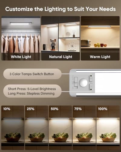 MCGOR 10-Inch Wireless Under Cabinet Light with Motion Sensor - Silver, 5 Pack
