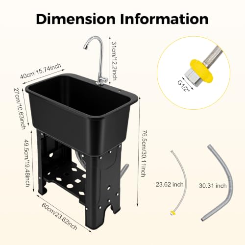 Black Outdoor Utility Sink with Hose Hook Up - 30 Inch Height, Model A