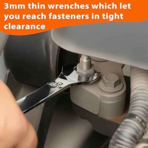 Super-Thin Open End Wrench, 3mm Ultra Thin Open End Wrenches SAE 1/2" x 9/16" Chrome Vanadium Steel Wrench for Tight Spots Repair