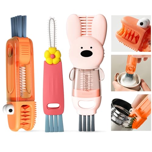 4 in 1 Cup Lid Cleaning Brush, 3 in 1 Bottle Brush, Cup Crevice Cleaning Tools, Easy to Clean and Storage, ABS+Silicone Cup Lid Gap Cleaner, Portable Multifunctional Bottle Cleaning Brush (3Pcs)