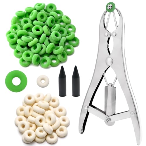 Goat Banding Kit with Stainless Steel Pliers, 70 Large and 30 Small Rings