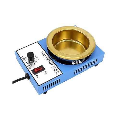 QWORK Solder Pot, 300W 110V, 100mm Soldering Bath Titanium Plate, Capacity 1500g 200-450¡Æc,Include Extra 100mm pot& Solder Paste Scraper for Welding and Soldering Bath