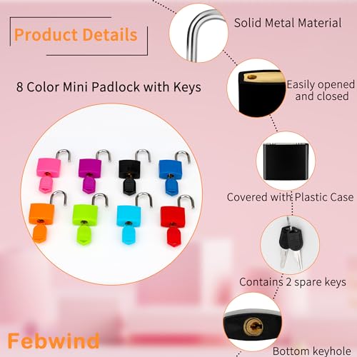 8 Pcs Suitcase Locks with Copper Keys Protect Your Belongings with Febwind's Set of 8 Mini Padlocks Multicolor Durable Locks for Suitcases Backpacks Boxes Cabinet and Laptop Bags