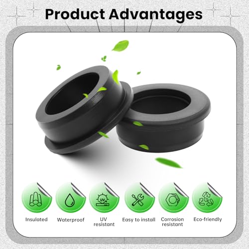 Sunkoo Black Rubber Grommets 1-1/4" Drill Hole, 7/8" Inner Diameter, 5 Pack