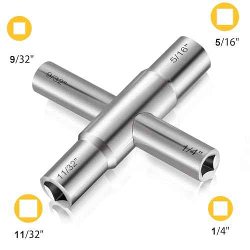 4-Way Sillcock Key Wrench, 1/4", 9/32", 5/16", 11/32", Fits Most Sillcock, Stopcock, Water Spigots, Wall-hydrant, Control Cabinet and Valves