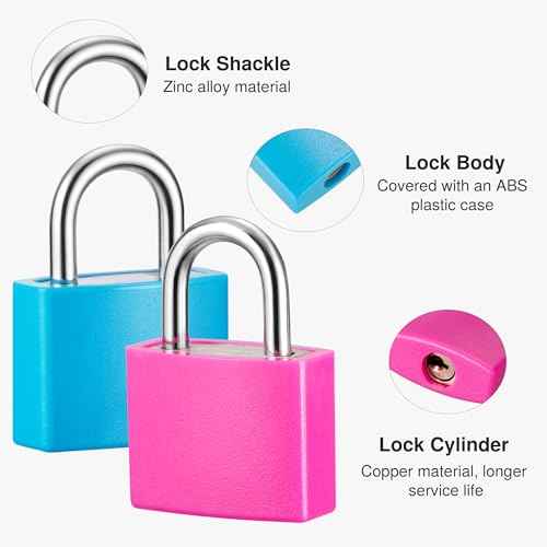 Puroma 4 Pack Mini Suitcase Padlock with Keys, 22mm 4 Color Locker Locks Luggage Key Lock for School Gym Locker, Laptop Bags, Backpacks, Diary Book