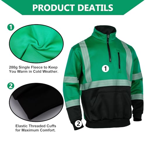 FONIRRA High Visibility Reflective Hoodies for Men Cold Weather Zip Safety Sweatshirts ANSI Class 3 Hi Vis Work Construction Jackets