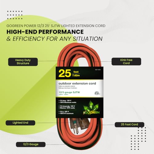 Orange 25 ft 12/3 SJTW Outdoor Extension Cord with Lighted End