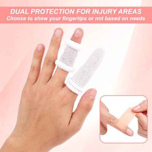 30Pcs Finger Bandage Elastic Breathable Cotton Finger Cots Tubular Fingertip Protector Reusable Thumb Bandage for Finger Sprains First Aid Scald Protection Gardening Work(White)