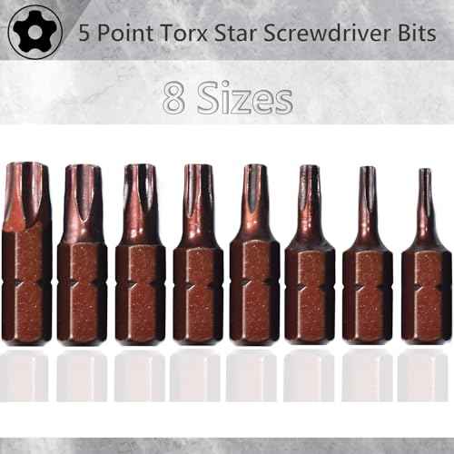 8-Piece 5 Point Torx Security Screwdriver Bit Set, TS8-TS40, 1-inch Long