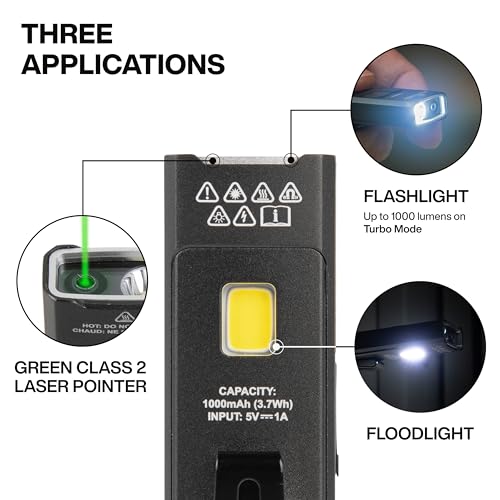 Klein Tools Rechargeable LED Pocket Flashlight with Green Laser, 3 Brightness Modes