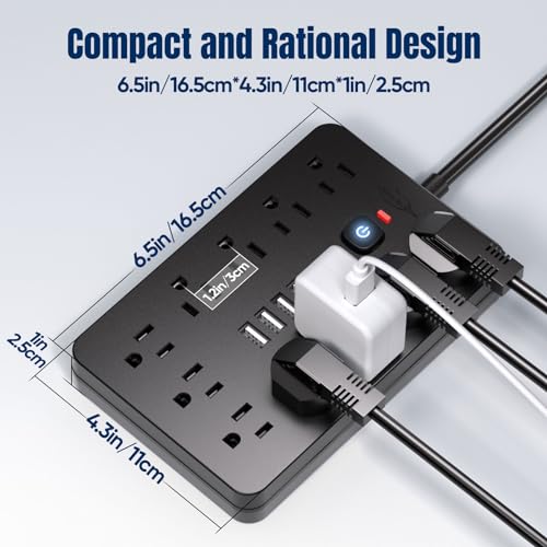 JouleLoom 6 FT Black Flat Plug Surge Protector Power Strip with 11 AC Outlets & 6 USB Ports