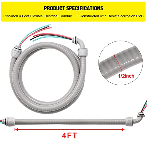 4ft Power Whip Assembly Kit 1/2" Non-Metallic Flexible Liquid Tight Conduit
