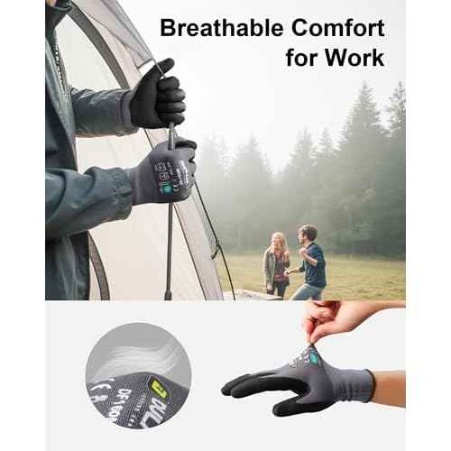 DULFINE Safety Work Gloves MicroFoam Nitrile Coated-3 Pairs Pack,Seamless Knit Nylon Glove with Black Micro-Foam Nitrile Grip,Ideal for General Purpose,Automotive,Home Improvement,Painting(Large)