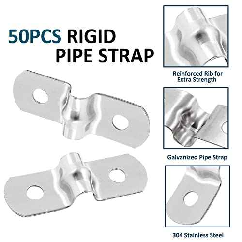 50Pcs M5 Stainless Steel Rigid Pipe Strap, 2-Hole Cable U Bracket Tube Strap Clamp for 0.2 Inch OD Hose