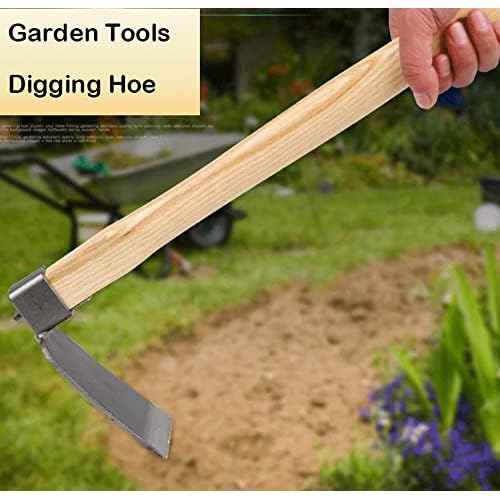 Garden Hoe,15" Garden Tools Digging Hoe and Rake, Hand Hoe with Wooden Handle for Loosening Soil and Weeding