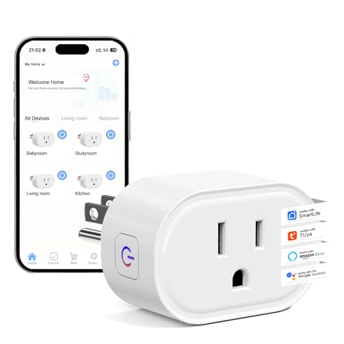 MOOEGG 10A WiFi Smart Plug Compatible with Alexa & Google Home - Smart Home Outlet, Voice Control, App Control, Timer, Power Memory, Night Mode