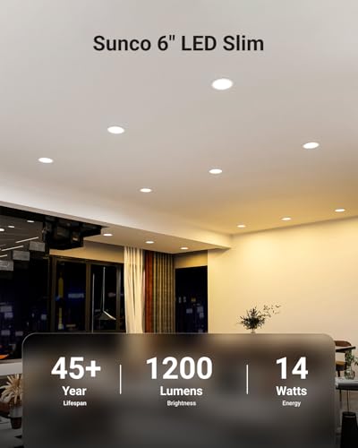 Sunco 4 Pack 6 Inch Canless LED Recessed Light 14W 5000K Daylight Ultra-Slim