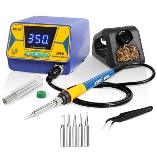 FEITA 308D Soldering Station, Upgraded, 80 Watt Equivalent with 3 Preset Temp, Digital, Auto Sleep, Calibration Support Function, Solder Tips, Lead-free Solder & Cleaning Kit