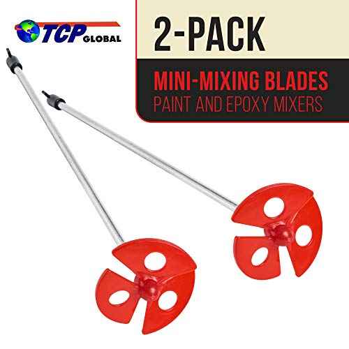 TCP Global Paint Mixer Attachment (Set of 2) - 10" Drill Paddle Mixer with 1/4" Round Shafts, 2.5" Plastic Paddles - Mix 1 Quart to 1 Gallon of Paint, Epoxy Resin, Concrete, Drywall Mud, Mortar