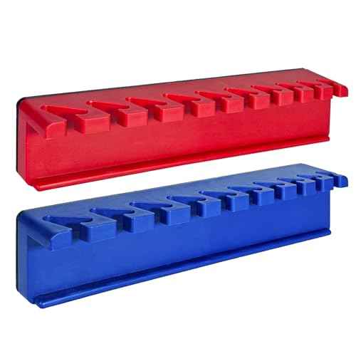 Magnetic Wrench Organizer, 2 PCS Tools Wall Mount Wrench Holder for 20 SAE and Metric Wrenches (Red & Blue(2PC), Wall Mount Wrench Organizer)
