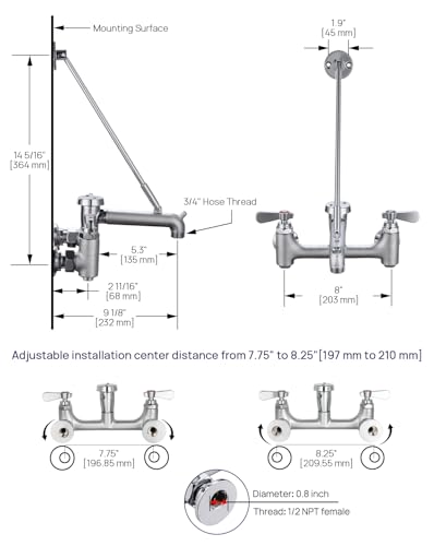 Sepaitek Standard Style Commercial Mop Sink Wall Faucet with Vacuum Breaker