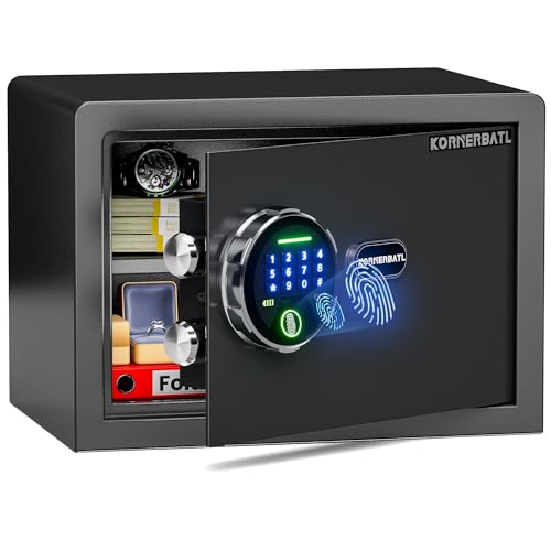 KornerBatl 20 lb Biometric Safe with Fingerprint Lock, LED Light, 9.84 x 13.78 x 9.84 inches