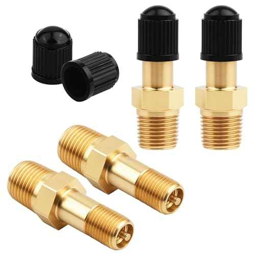 4 Set Gold 1/8 Schrader-Valve, Metal 1/8 Tank Valve, Brass Pipe with Air Compressor Tank with Sealing Caps/Anti-Corrosion Brass-NPT-Schrader-Valveing for Air Chuck, Semi Trucks Trailers