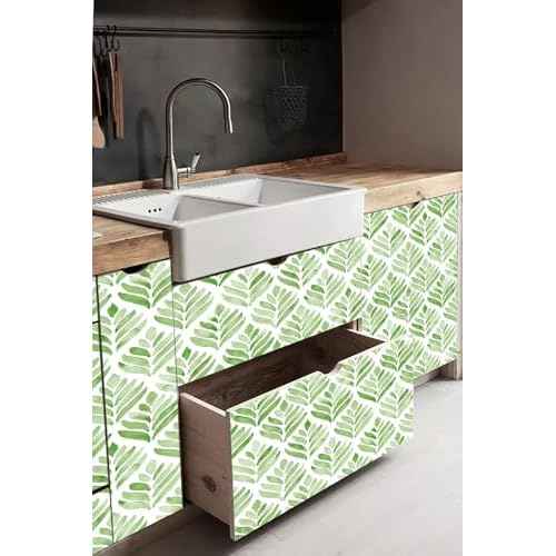 Green White Floral Shelf Paper Peel and Stick Botanical Floral Wallpaper for Walls Vinyl Film Decorative Drawer Liner for Dresser(Green White, 17.3" x 118")