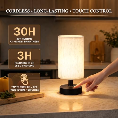 Beige Cordless Table Lamp with 4000mAh Rechargeable Battery - 10 Inch, Touch Dimming, Home Decor