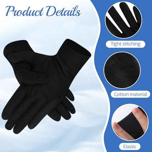 10 Pairs Middle Size Black Gloves for Women,Breathable Cotton Gloves for Eczema and Dry Hands,Jewelry Inspection Gloves,Stretchy Fit Cloth Gloves for Most Women,Spa Glove