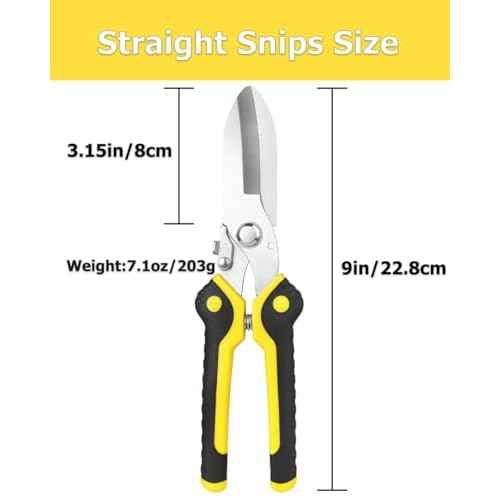 Aviation Tin Snips 9 Inch Heavy Duty Metal Cutter Shears Straight Cut for Cutting Metal Sheet, Chicken Wire, Artificial Flowers, Easy Grip, Stainless Steel Cutter