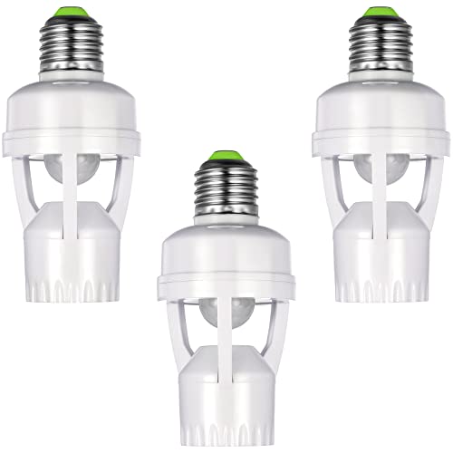 Hortsun 3-Pack White E27 Motion Sensor Light Socket Adapters - Compatible with Bulbs