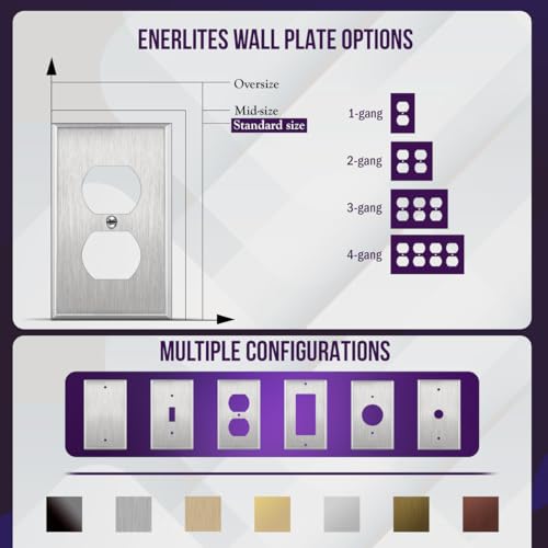 ENERLITES Stainless Steel Duplex Wall Plate 1-Gang, Silver, Standard Size