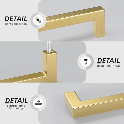 Goldenwarm 10 Pack 5 Inch Brushed Gold Cabinet Handles - Modern Kitchen Drawer Pulls