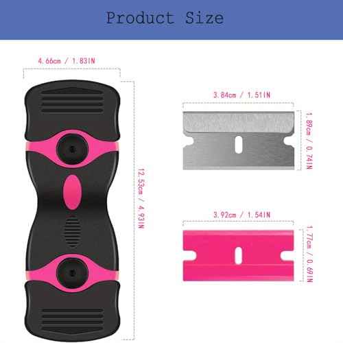 2PCS Razor Blade Scraper, Double Edged Razorblade Scraping Tool with 30Pcs Razor Blades, Paint Scraper for Glass, Decals, Tint, Stickers, Labels, Caulk, Adhesive (Pink)