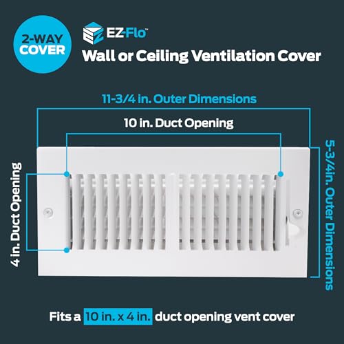 EZ-FLO 10x4 Inch White Steel Wall/Ceiling Air Vent Cover with Adjustable Dampers
