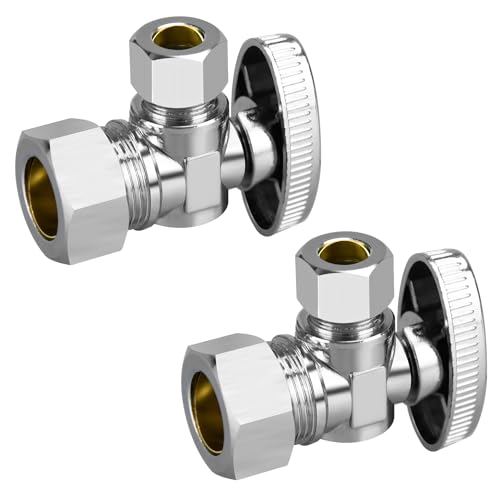 2 Pack Nominal Angle Stop Valve - 1/2" (5/8" OD Comp.) Inlet & 3/8" Outlet, Easy Install