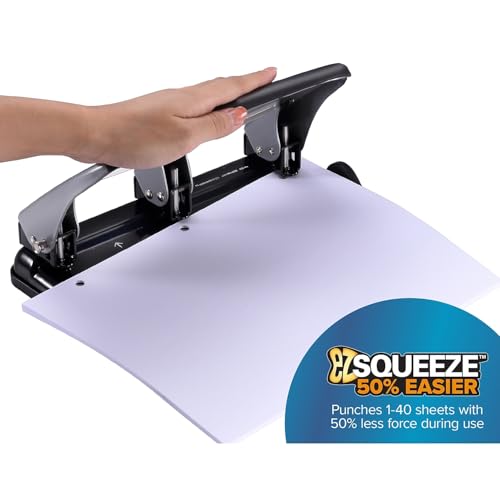 Bostitch Heavy Duty EZ Squeeze 3-Hole Punch - 40 Sheet Capacity, Silver