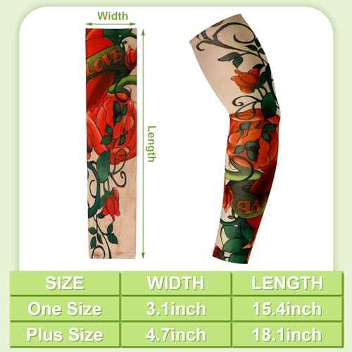 Geyoga 12 Pcs Tattoo Sleeves Fake Arm Sleeves Cover Realistic Soft Elasticity UV Protection for Men Women Working