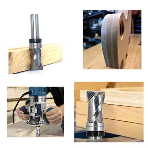 Top Bearing Flush Trim Router Bit 1/2 Inch Shank - Up-Cut 3/4" Cutting Dia, 1- 3/16" Cut Height, Carbide Spiral Pattern Template Flush Cut Router Bit, for Wood Trimming