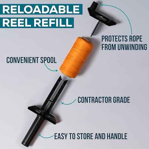 Orange Mason Line String with Handle ? 393ft, 1.3mm Thick Twisted Polypropylene ? Durable Construction Twine for Laying Bricks, Blocks, Fences in Gardening, DIY & Landscaping Projects