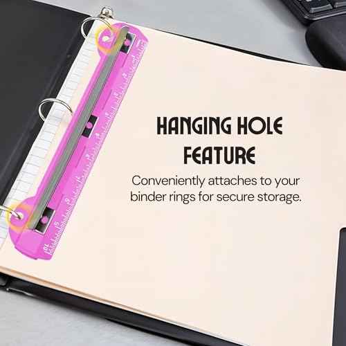 Performore 3 Hole Portable Paper Punch (Pink) with Built-in 10" Ruler, 5 Sheets Capacity, Letter-Size for 3-Ring Binders