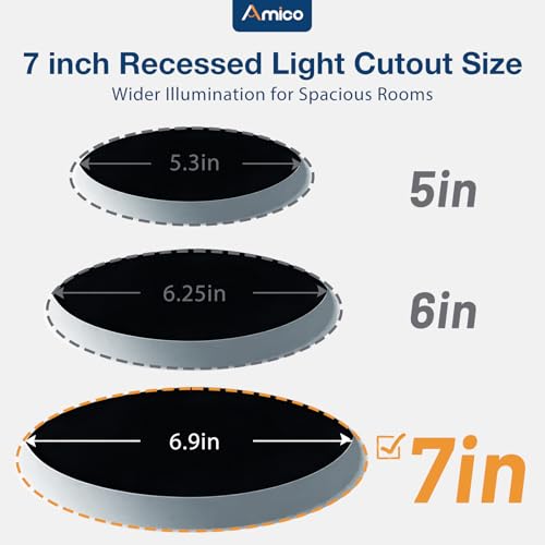 Amico 6 Pack 7 Inch Ultra-Thin LED Canless Recessed Ceiling Downlights - 5CCT