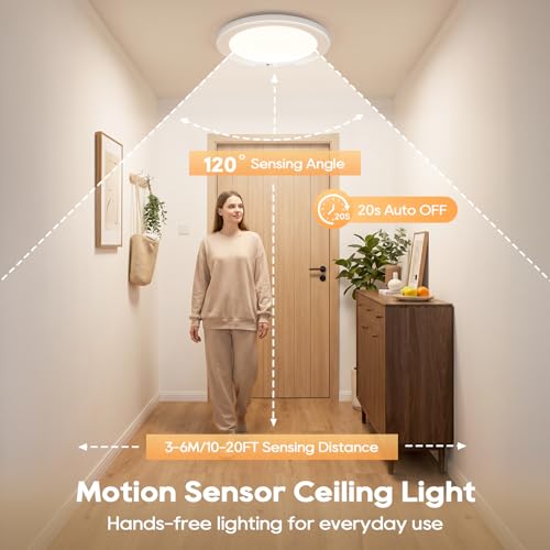 DiDiSky 6-Color Rechargeable Motion Sensor Ceiling Light with Remote, Magnetic Mount, Dimmable LED for Closet Pantry Hallway - 1 Pack