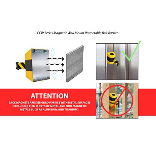 Crowd Control Warehouse - CCW Series WMB-220 Magnetic Wall Mount Retractable Belt Barrier -15 Foot, Caution Do Not Enter with Yellow ABS Case