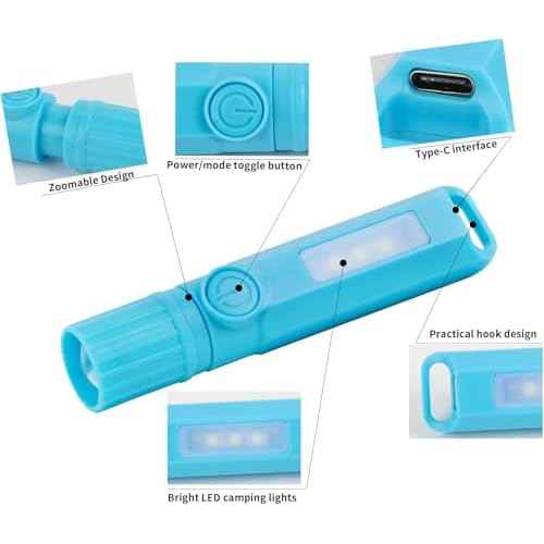 3 Pack Rechargeable Flashlights USB C Mini LED Flashlights, Camping Lantern Combo Flashlight, Ultralight Zoomable Flashlight for Gift Camping Hiking Night Reading Halloween Gifts Stocking Stuffers