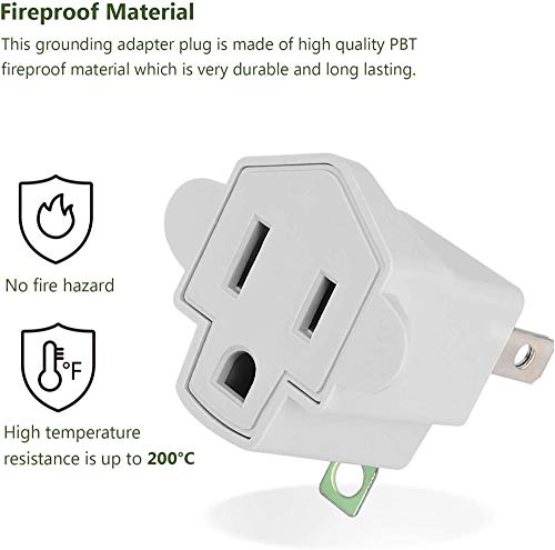 JACKYLED 4-Pack Fireproof 3 Prong to 2 Prong Electrical Adapter, Ivory White